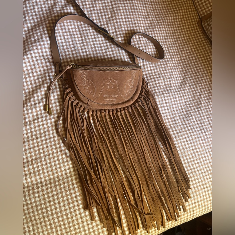 DOLCE VITA brown sierra saddle handbag in saddle suede